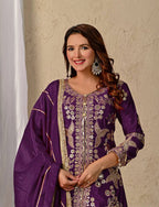 Zehvika Royale Heavy Chinon Silk Coding Sequence Embroidered Sharara Suit Set with Dupatta
