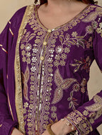 Zehvika Royale Heavy Chinon Silk Coding Sequence Embroidered Sharara Suit Set with Dupatta