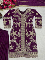 Zehvika Royale Heavy Chinon Silk Coding Sequence Embroidered Sharara Suit Set with Dupatta