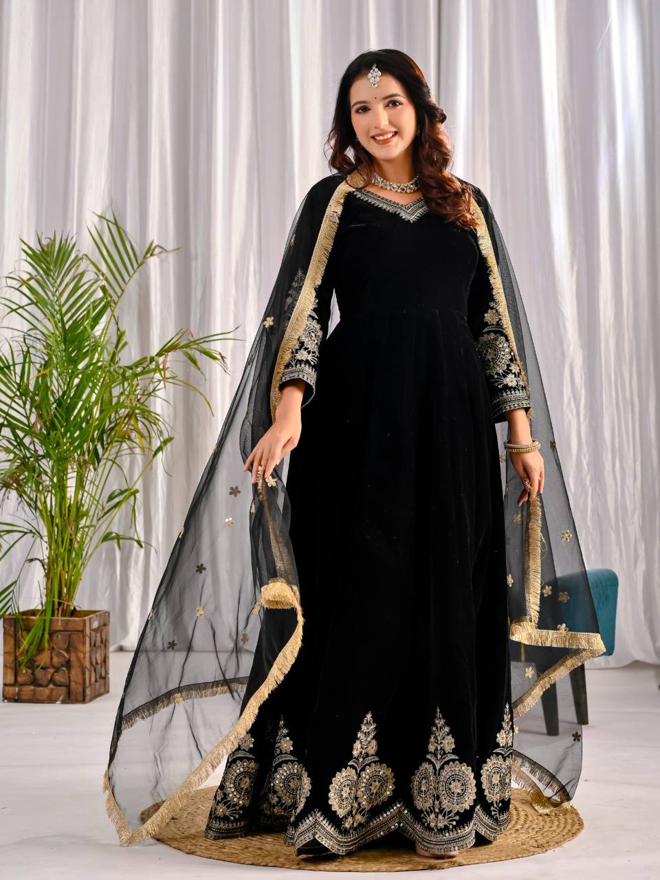Mahzara Heavy Velvet Embroidered Anarkali Suit with Sequin Net Dupatta