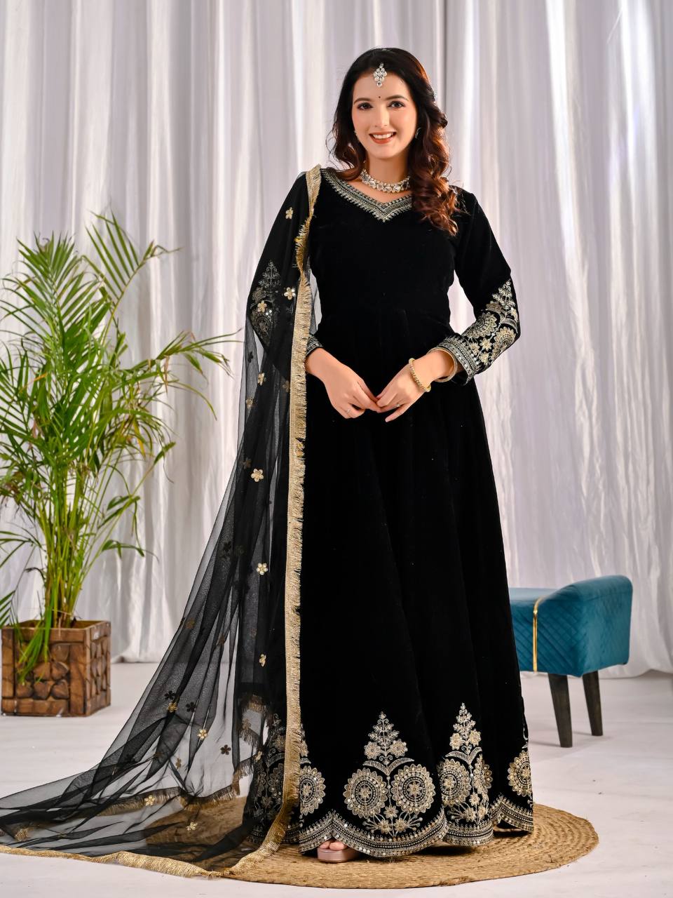 Mahzara Heavy Velvet Embroidered Anarkali Suit with Sequin Net Dupatta