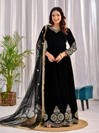 Mahzara Heavy Velvet Embroidered Anarkali Suit with Sequin Net Dupatta