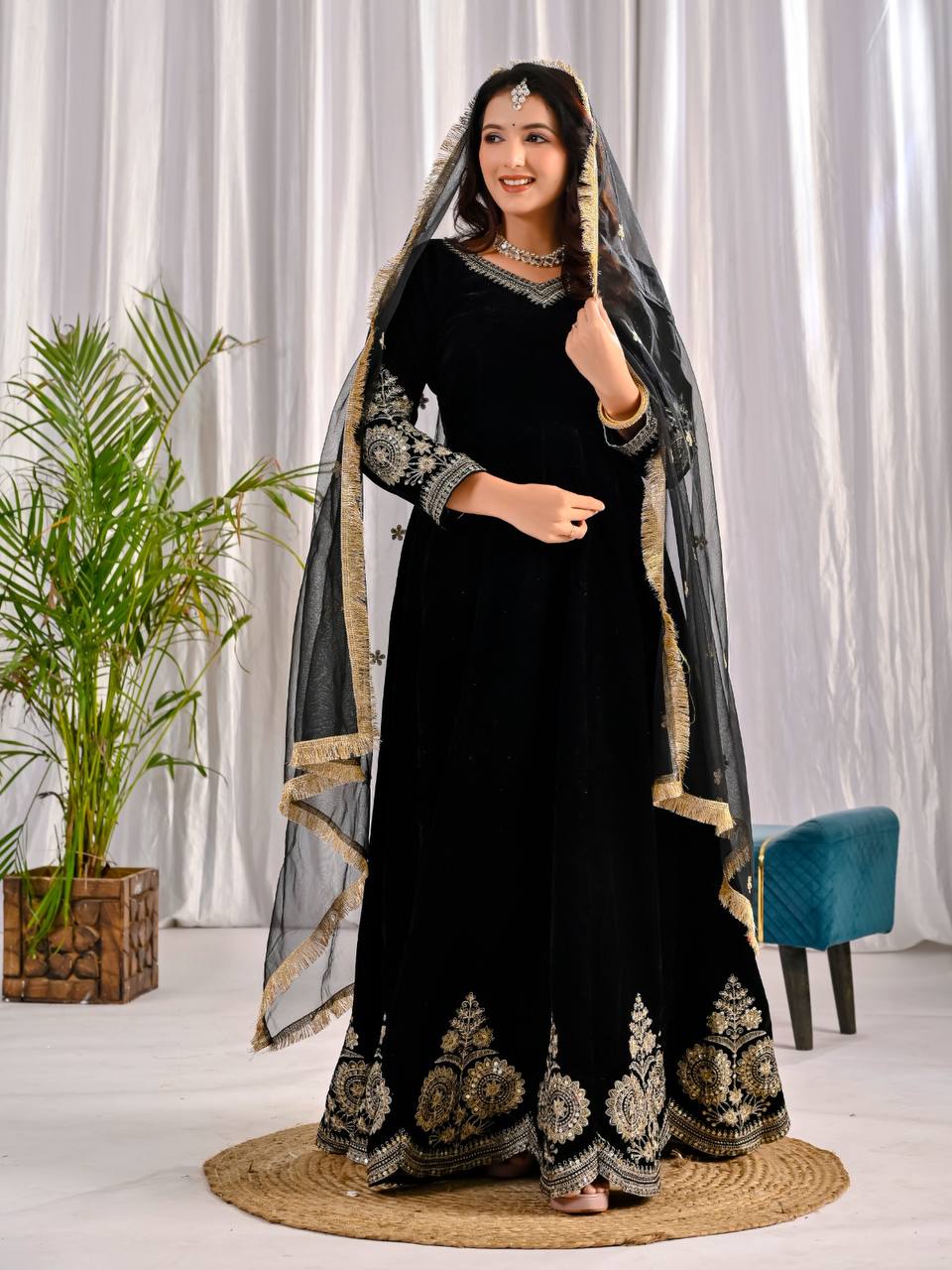 Mahzara Heavy Velvet Embroidered Anarkali Suit with Sequin Net Dupatta