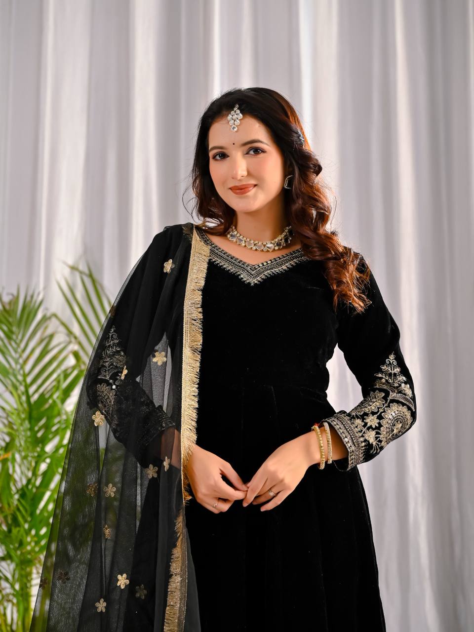 Mahzara Heavy Velvet Embroidered Anarkali Suit with Sequin Net Dupatta