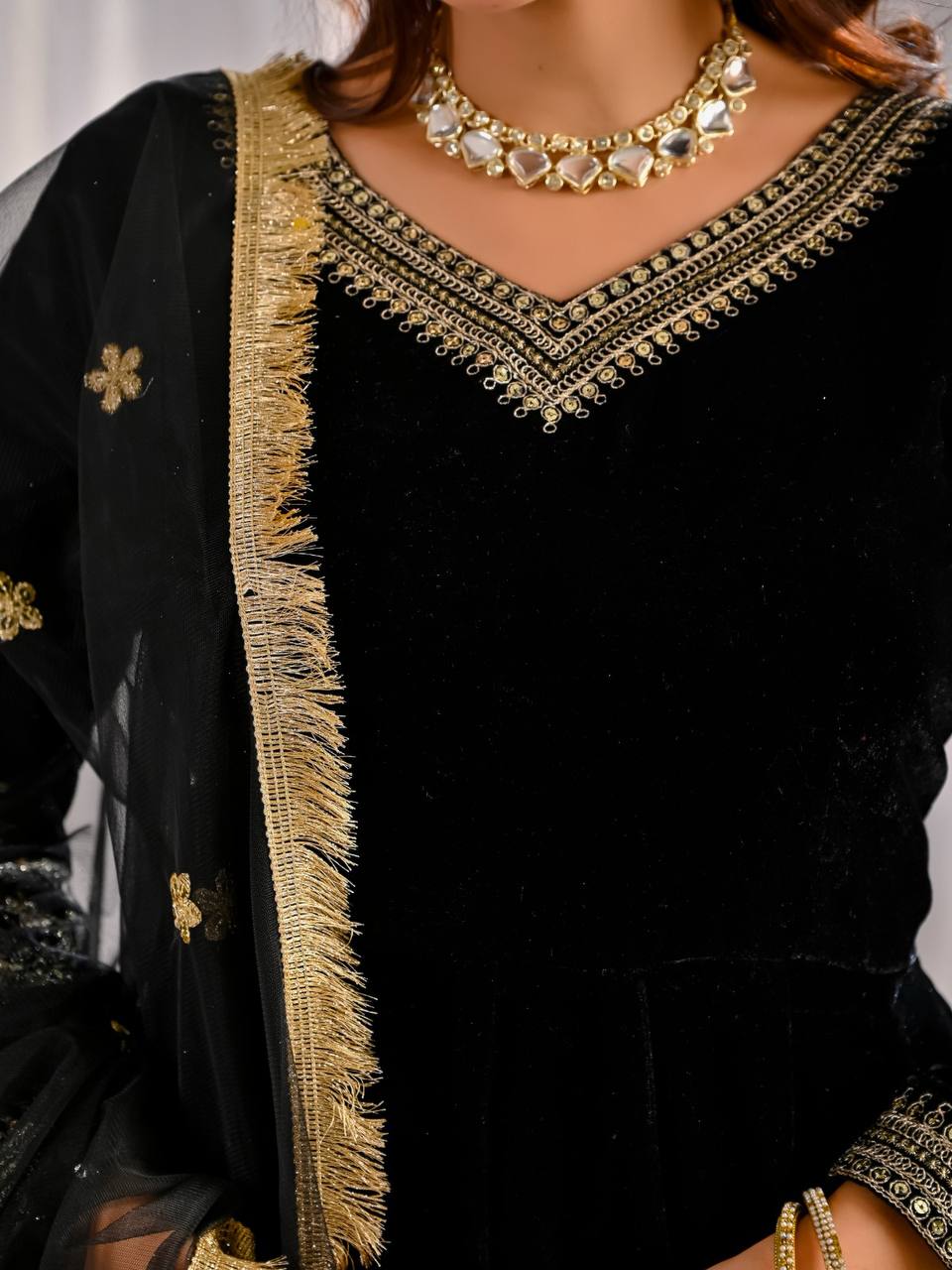 Mahzara Heavy Velvet Embroidered Anarkali Suit with Sequin Net Dupatta