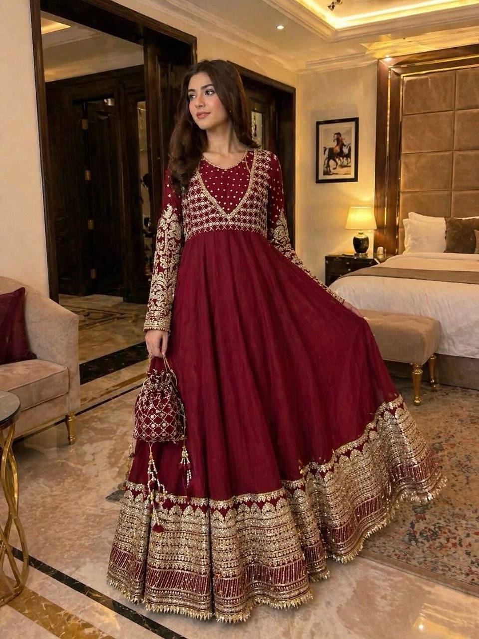 Afsana Étoile Designer Heavy Georgette Sequins Embroidered Anarkali Gown Set with 4 Meter Flair and Embroidered Dupatta