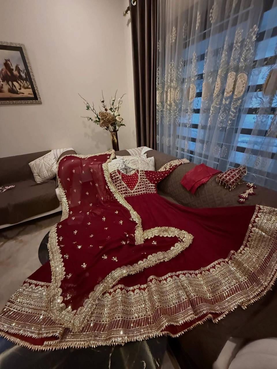 Afsana Étoile Designer Heavy Georgette Sequins Embroidered Anarkali Gown Set with 4 Meter Flair and Embroidered Dupatta