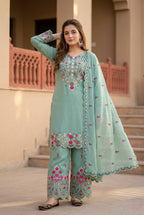 Yashvi Roman Silk Sequins Embroidered Palazzo Suit with Designer Dupatta
