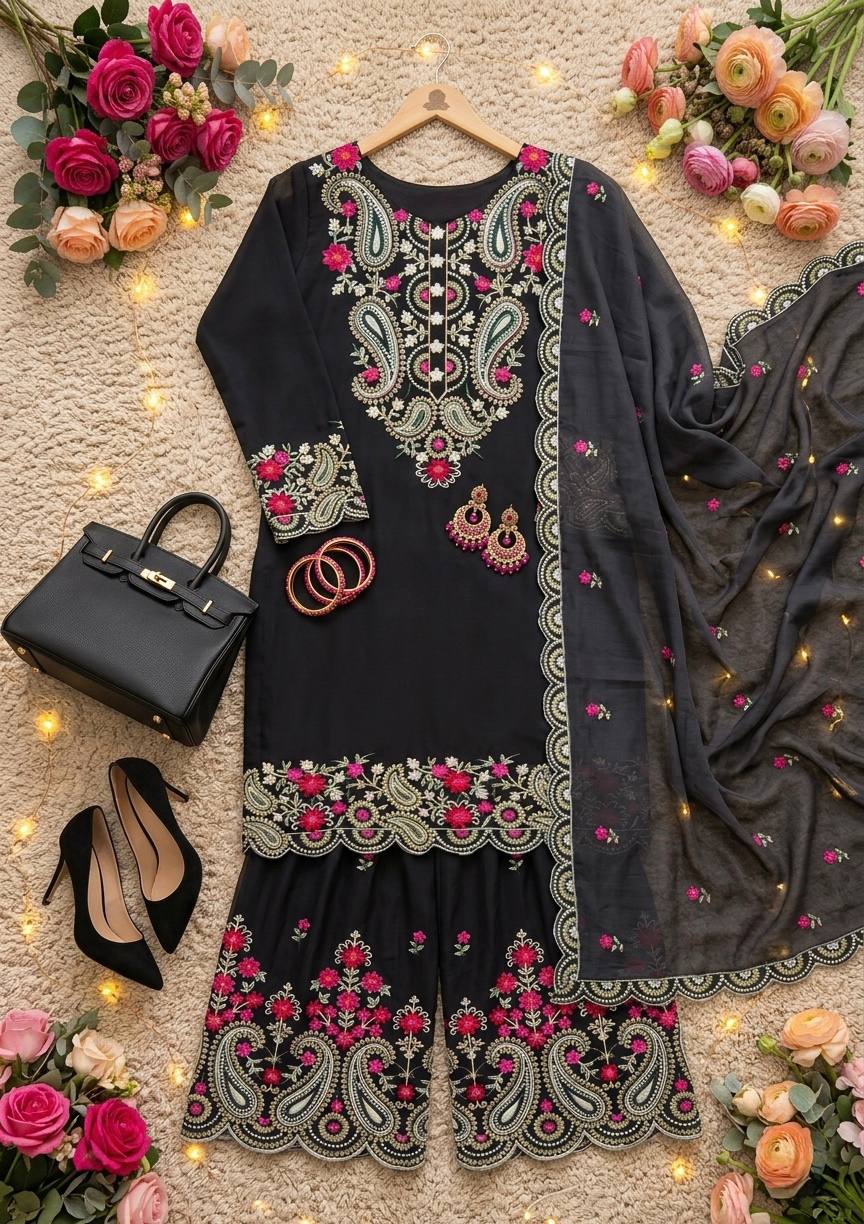 Yashvi Roman Silk Sequins Embroidered Palazzo Suit with Designer Dupatta