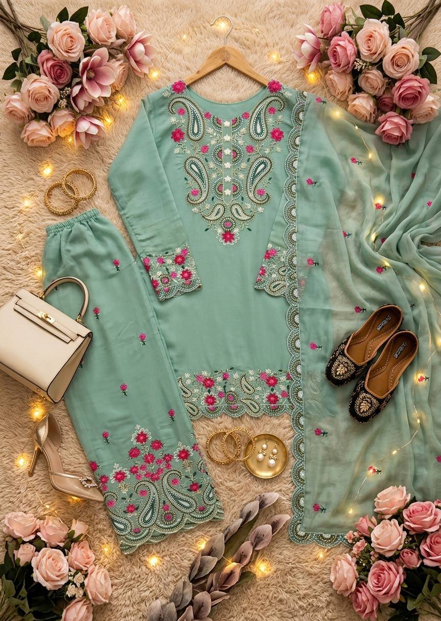 Yashvi Roman Silk Sequins Embroidered Palazzo Suit with Designer Dupatta