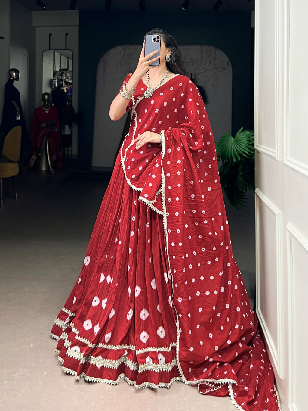 Roop Pure Chanderi Bandhej Print Lehenga Choli Set with Dupatta