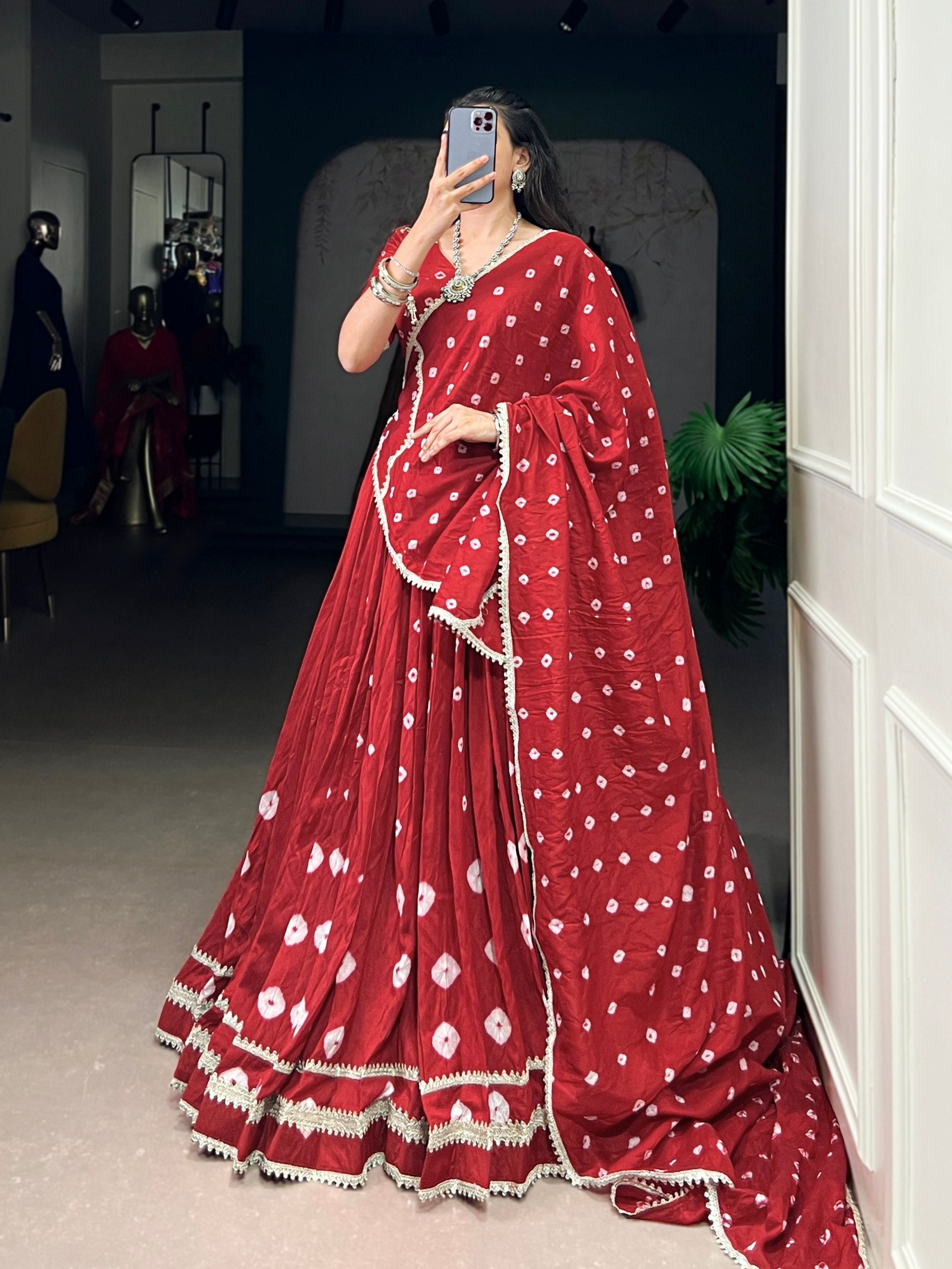 Roop Pure Chanderi Bandhej Print Lehenga Choli Set with Dupatta
