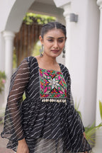 Trishika Kora Cotton Frill Lehenga with Laheriya Kutchi Gamthi Patchwork Top