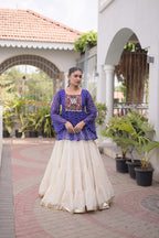Trishika Kora Cotton Frill Lehenga with Laheriya Kutchi Gamthi Patchwork Top