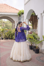 Trishika Kora Cotton Frill Lehenga with Laheriya Kutchi Gamthi Patchwork Top