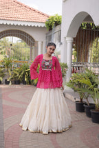Trishika Kora Cotton Frill Lehenga with Laheriya Kutchi Gamthi Patchwork Top