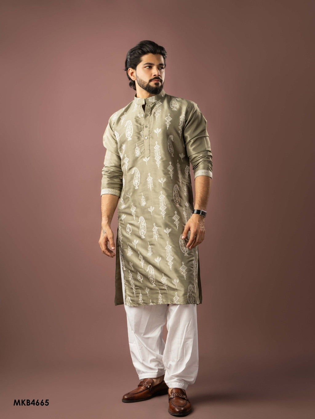 Men’s Festive Silk Embroidered Kurta Set with Salwar