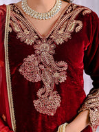 Premium Velvet Embroidered Suit for Women with Pant & Butterfly Net Dupatta