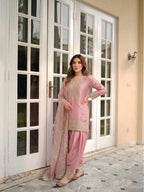 Myra NC Moss Silk Sequins Embroidered Farshi Palazzo Suit with Dupatta