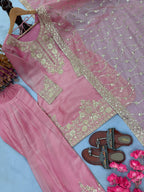 Myra NC Moss Silk Sequins Embroidered Farshi Palazzo Suit with Dupatta