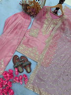 Myra NC Moss Silk Sequins Embroidered Farshi Palazzo Suit with Dupatta
