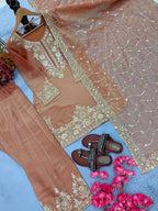 Myra NC Moss Silk Sequins Embroidered Farshi Palazzo Suit with Dupatta