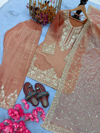 Myra NC Moss Silk Sequins Embroidered Farshi Palazzo Suit with Dupatta