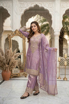 Aarishi Heavy Fendy Silk Embroidered Coding Sequins Kurti Palazzo with Dupatta Set