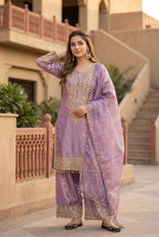 Aarishi Heavy Fendy Silk Embroidered Coding Sequins Kurti Palazzo with Dupatta Set