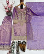 Aarishi Heavy Fendy Silk Embroidered Coding Sequins Kurti Palazzo with Dupatta Set
