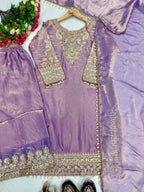 Aarishi Heavy Fendy Silk Embroidered Coding Sequins Kurti Palazzo with Dupatta Set