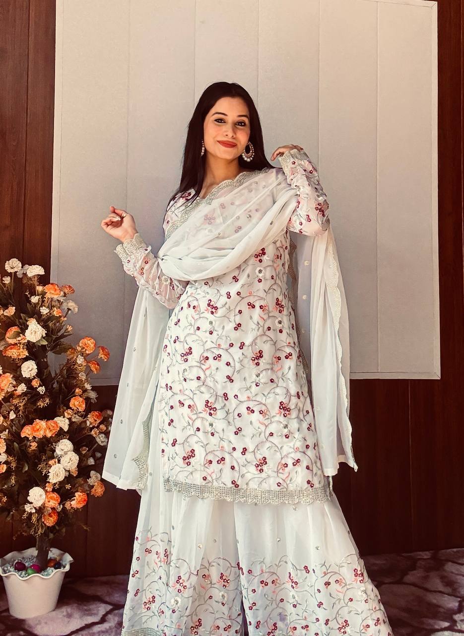 Gulnoor Luxe Thread & Zari Embroidered Sharara with Sequins Work