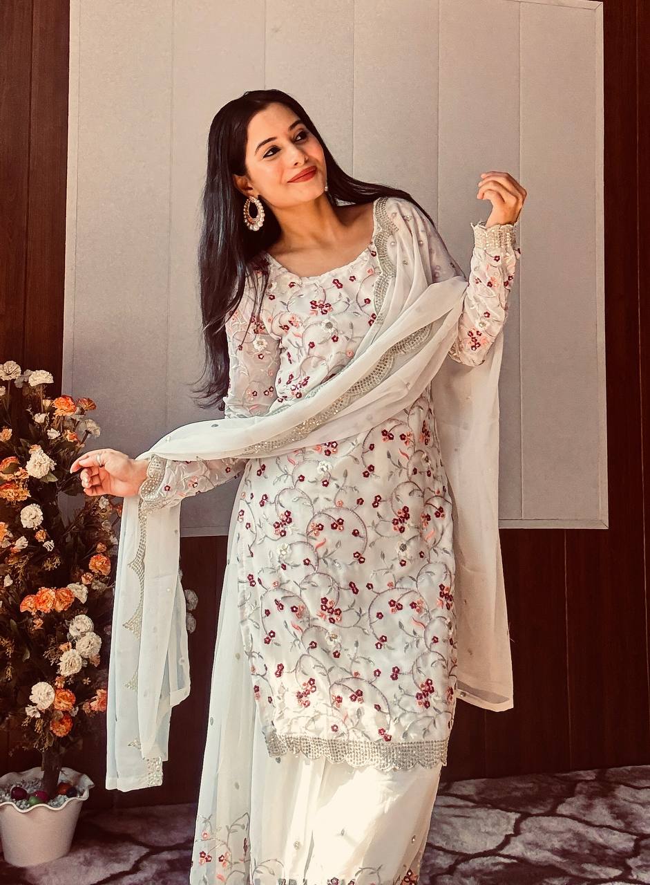 Gulnoor Luxe Thread & Zari Embroidered Sharara with Sequins Work