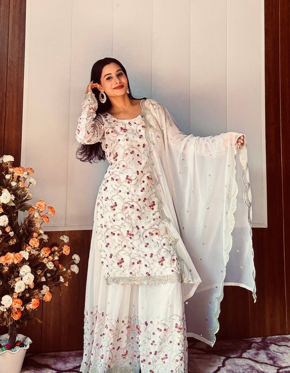 Gulnoor Luxe Thread & Zari Embroidered Sharara with Sequins Work