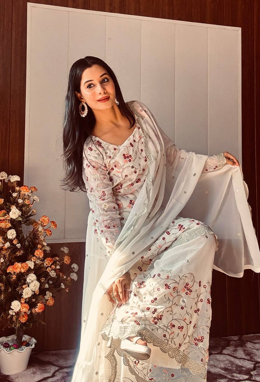 Gulnoor Luxe Thread & Zari Embroidered Sharara with Sequins Work