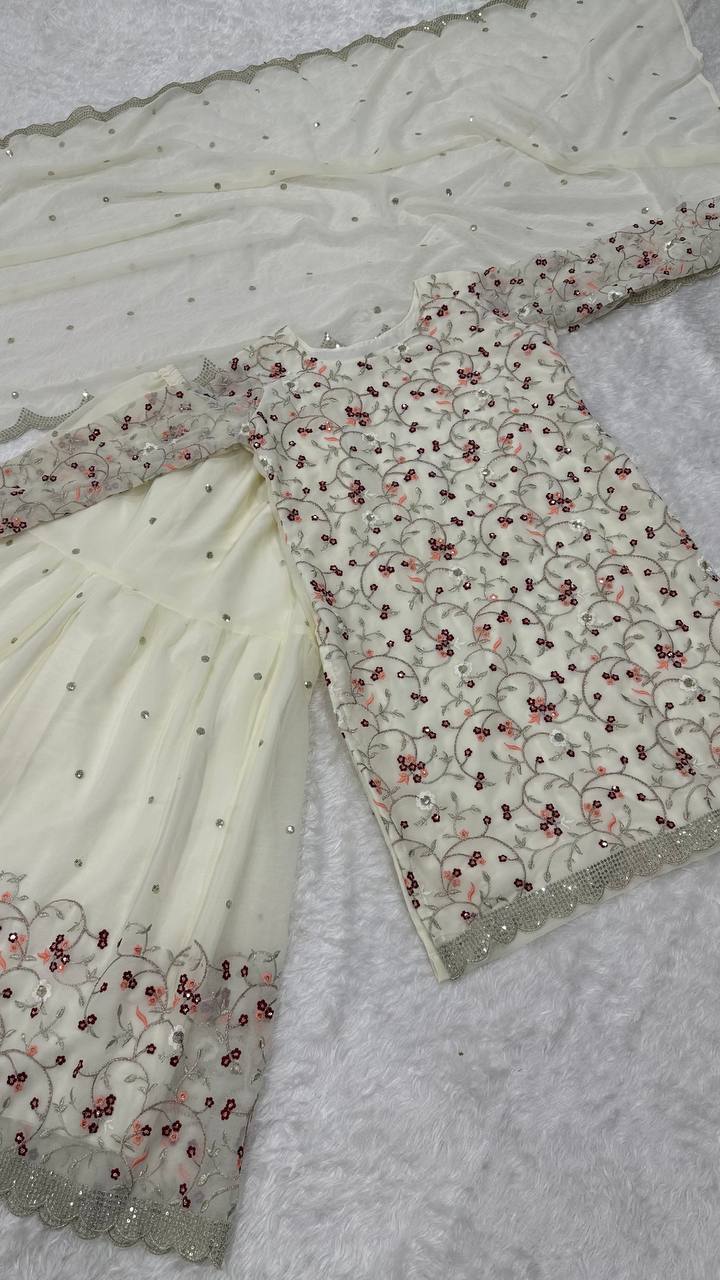 Gulnoor Luxe Thread & Zari Embroidered Sharara with Sequins Work