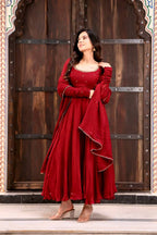 Vihana Faux Georgette Anarkali Suit with Handwork, 6.5 Meter Flair and Lace Border Dupatta
