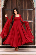 Vihana Faux Georgette Anarkali Suit with Handwork, 6.5 Meter Flair and Lace Border Dupatta