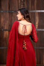 Vihana Faux Georgette Anarkali Suit with Handwork, 6.5 Meter Flair and Lace Border Dupatta