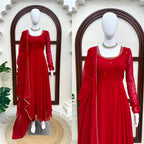 Vihana Faux Georgette Anarkali Suit with Handwork, 6.5 Meter Flair and Lace Border Dupatta
