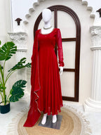 Vihana Faux Georgette Anarkali Suit with Handwork, 6.5 Meter Flair and Lace Border Dupatta