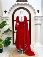 Vihana Faux Georgette Anarkali Suit with Handwork, 6.5 Meter Flair and Lace Border Dupatta