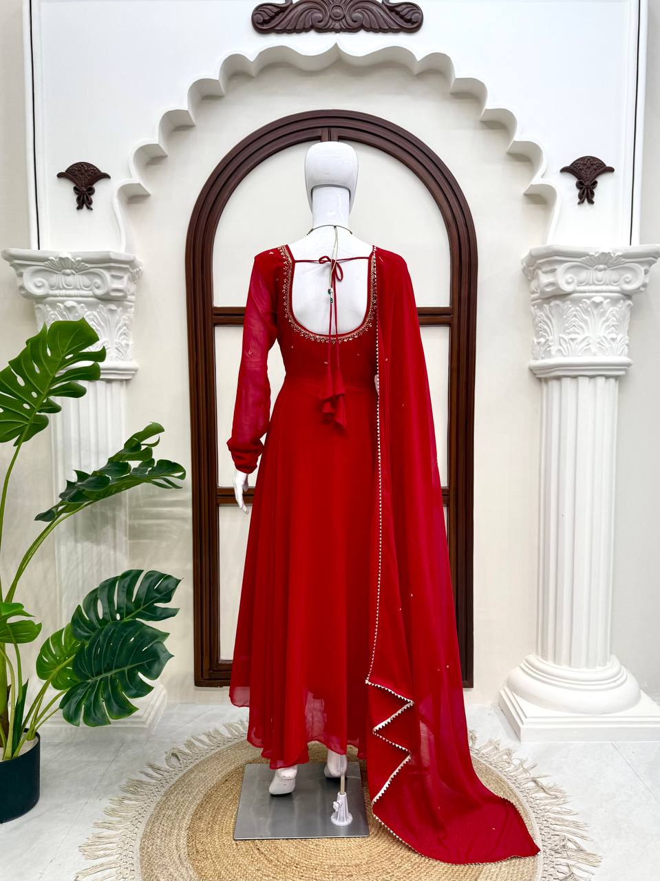 Vihana Faux Georgette Anarkali Suit with Handwork, 6.5 Meter Flair and Lace Border Dupatta