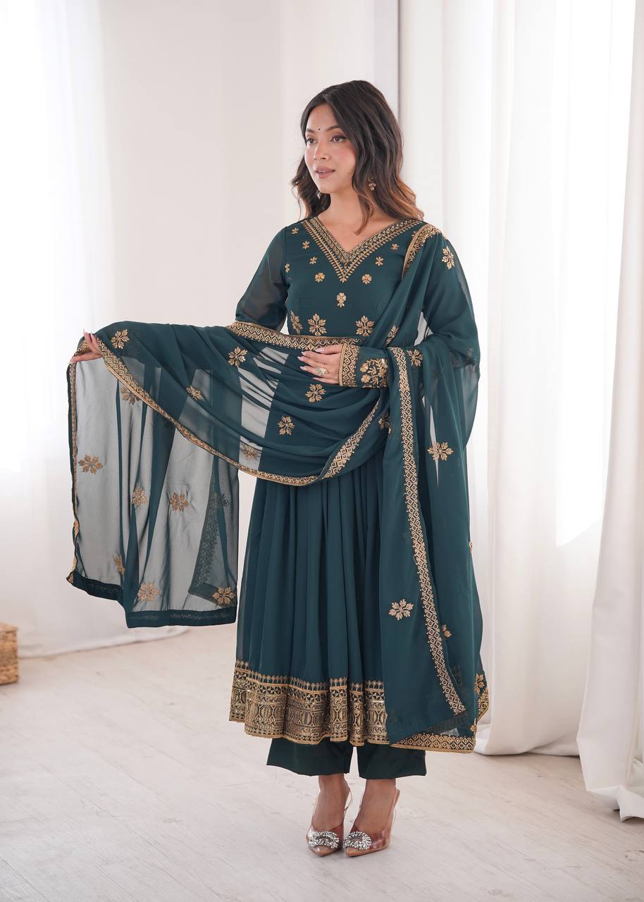 Premium Designer Faux Georgette Anarkali Suit with Embroidered Dupatta