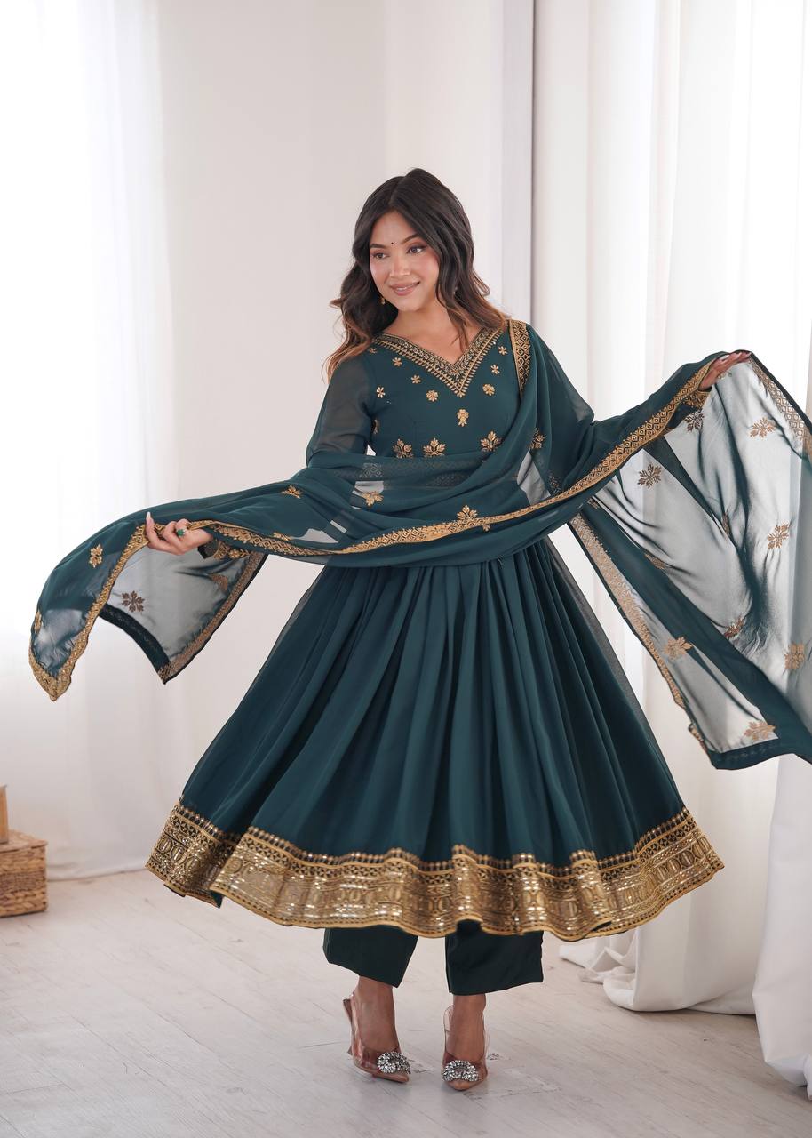 Premium Designer Faux Georgette Anarkali Suit with Embroidered Dupatta