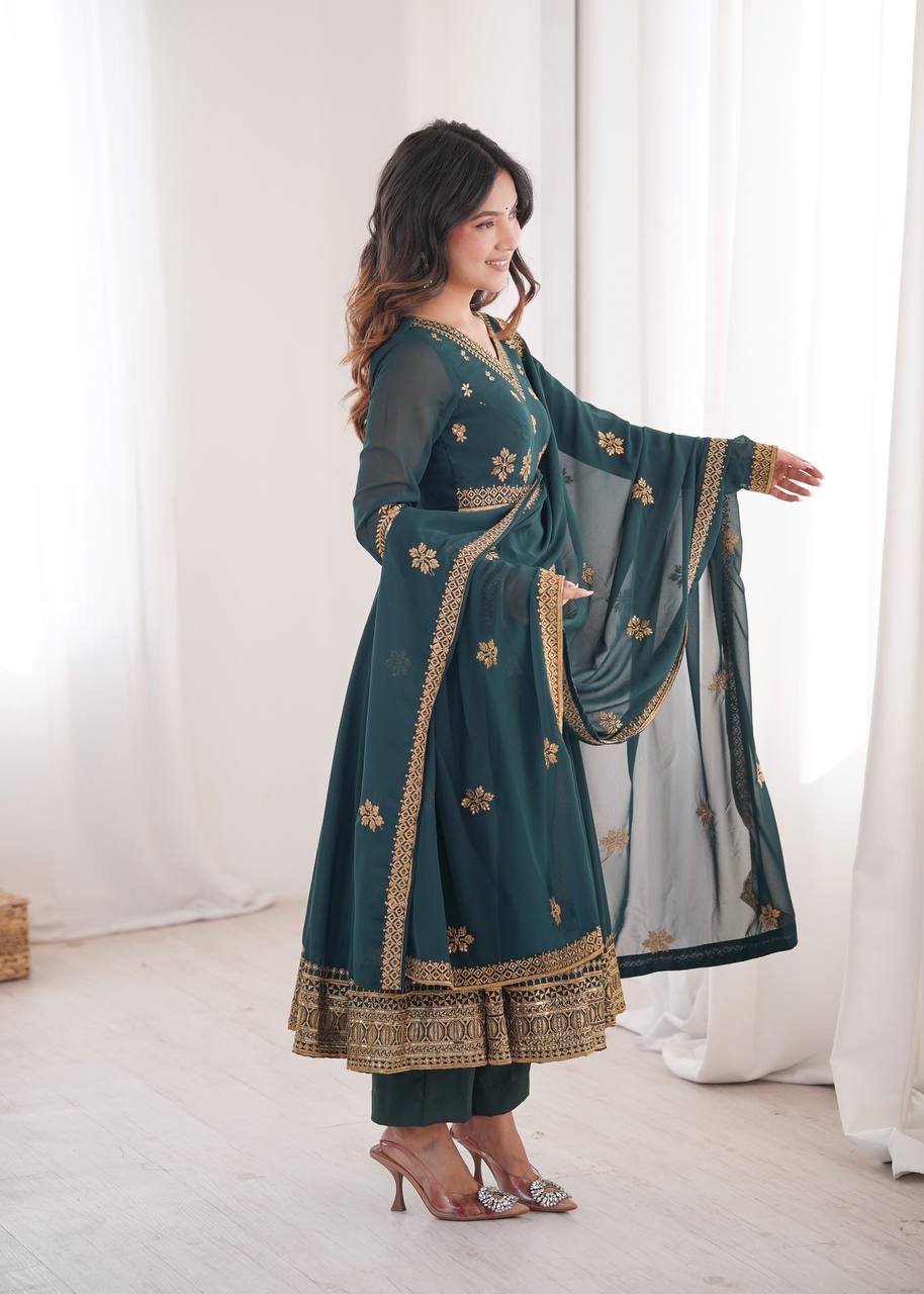 Premium Designer Faux Georgette Anarkali Suit with Embroidered Dupatta