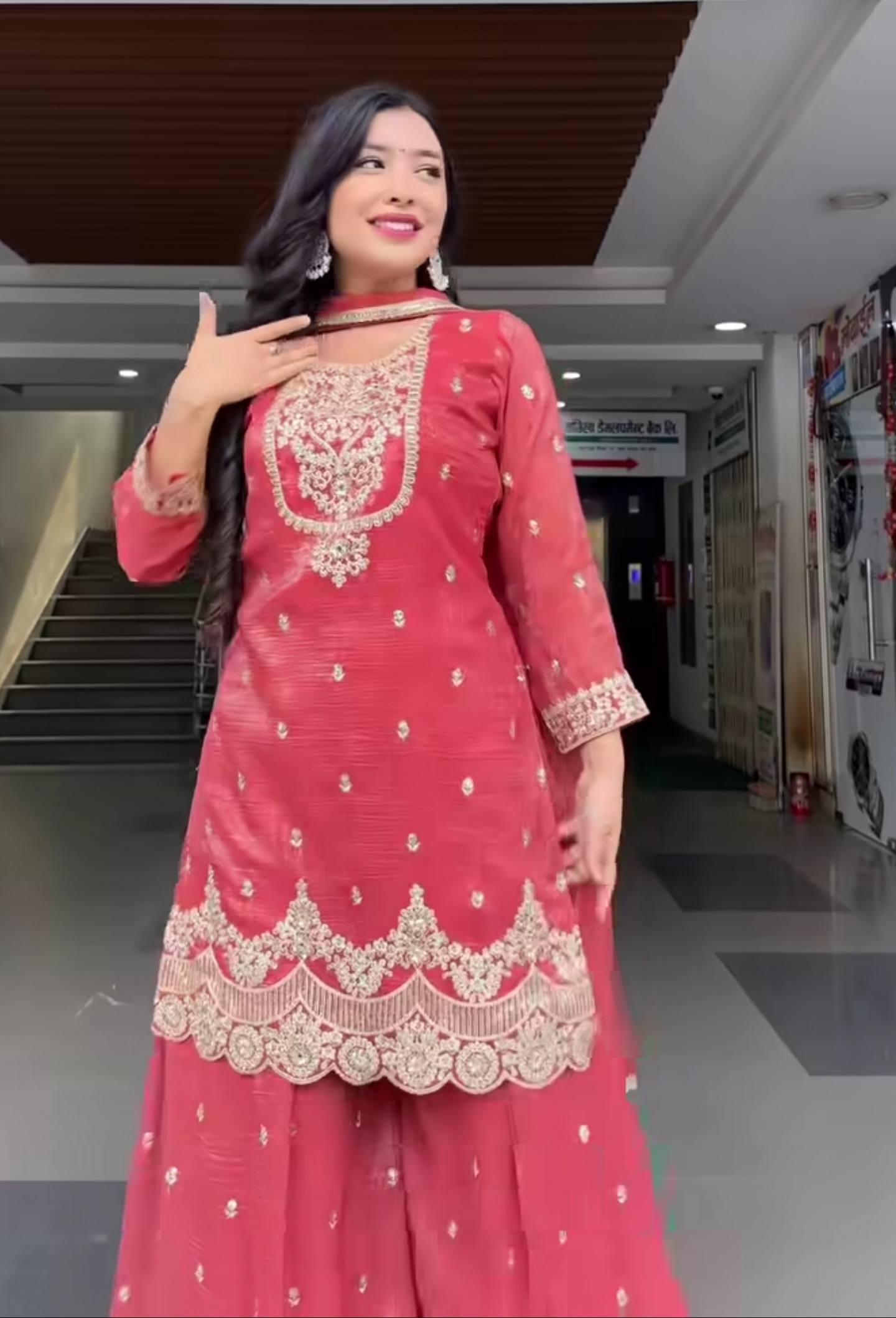Designer Sharara Palazzo Suit with Heavy Silk Embroidery Work