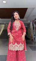 Designer Sharara Palazzo Suit with Heavy Silk Embroidery Work