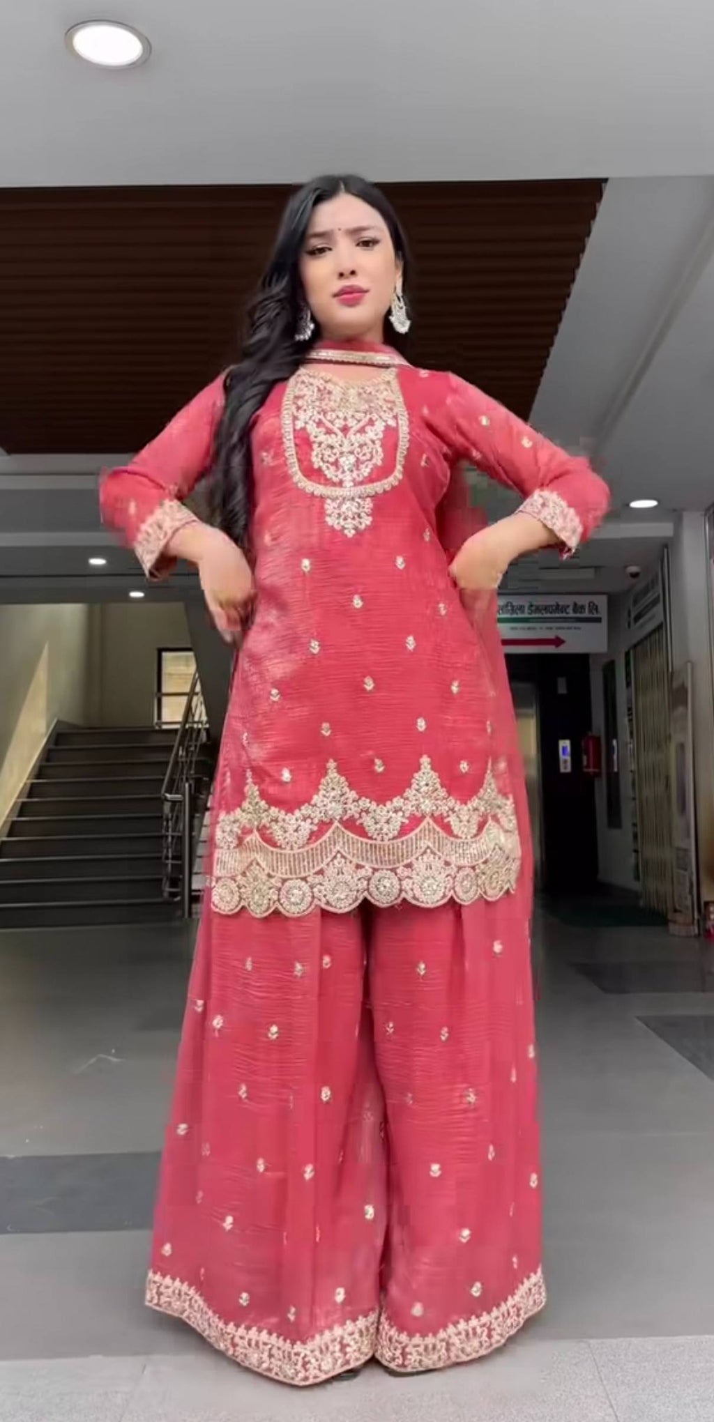 Designer Sharara Palazzo Suit with Heavy Silk Embroidery Work