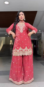 Designer Sharara Palazzo Suit with Heavy Silk Embroidery Work